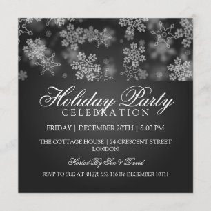 Holiday Party Snowflakes Black Invitation
