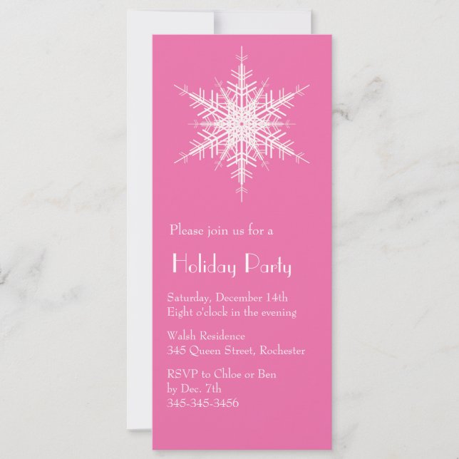 Holiday Party Snowy Fuchsia Snowflake Invitation (Front)