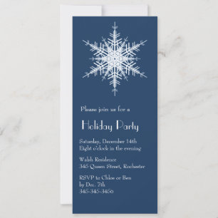 Holiday Party Snowy Navy Snowflake Invitation