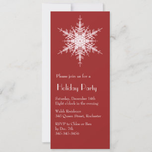Holiday Party Snowy Red Snowflake Invitation