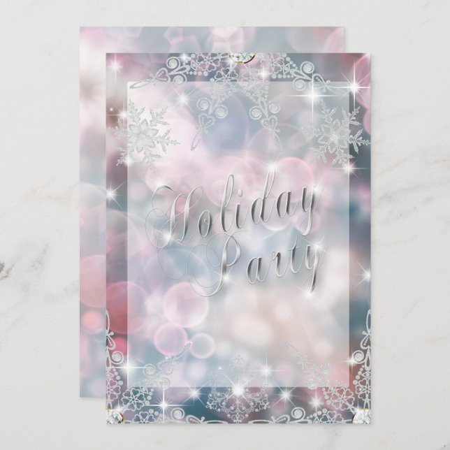 Holiday Party Sparkly Pink Champagne Bokeh Invitation (Front/Back)