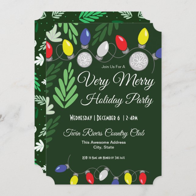 Holiday Party Very Merry Coloured Holiday Lights Invitation (Front/Back)