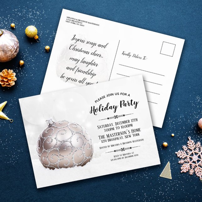 Holiday party white winter wonderland invitation postcard (Creator Uploaded)