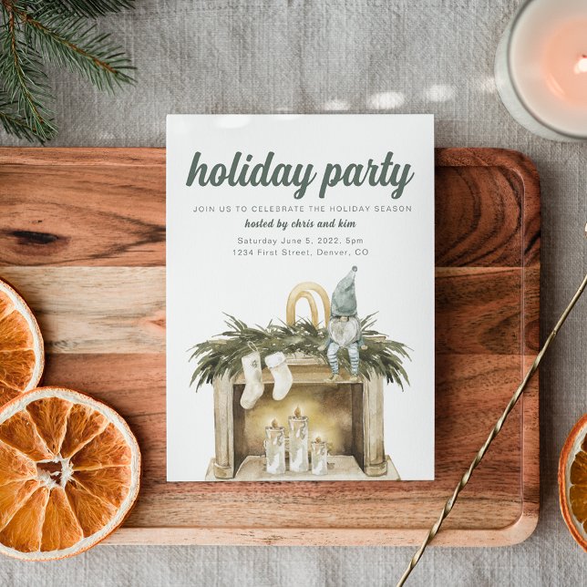 Holiday Party With Fireplace with Elf Invitation (Creator Uploaded)