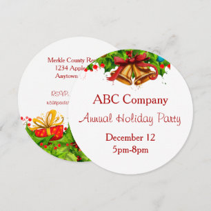 Holiday Party with Gold Bells Invitation