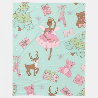 Holiday Pastel Black Ballerina Teddy Bears Large Fleece Blanket
