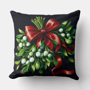 Holiday Pastel Drawing Mistletoe Ribbon Cushion