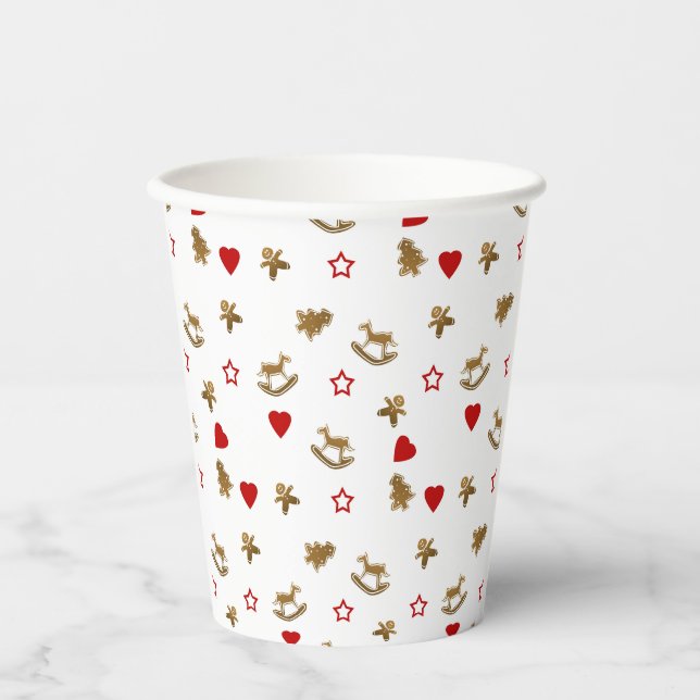 Holiday pattern, rocking horses, gingerbread paper cups (Front)