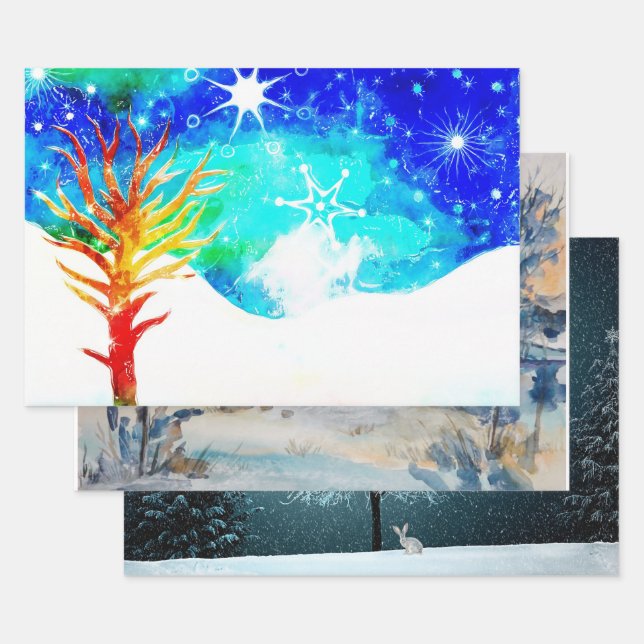 Holiday pattern wrapping paper sheets (Set)