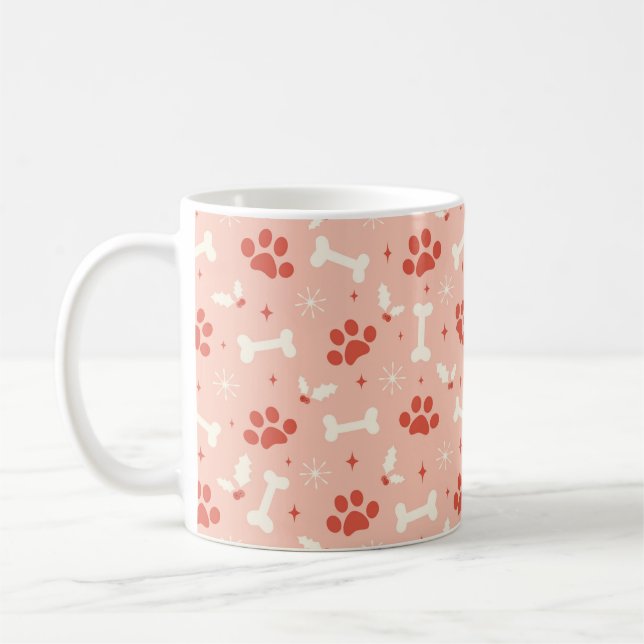 Holiday Paws & Bones Christmas Pattern Coffee Mug (Left)