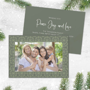 Holiday Peace Joy Love Green Snowflake 1 Photo Card
