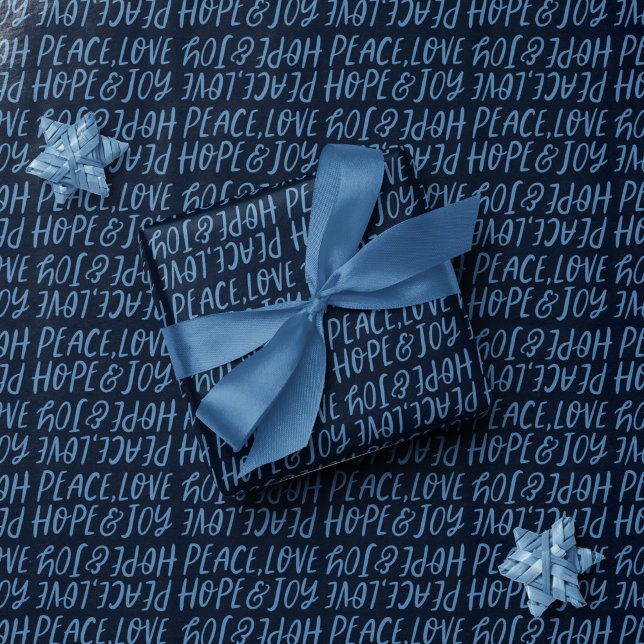 Holiday peace love hope joy navy blue Christmas Wrapping Paper (Creator Uploaded)