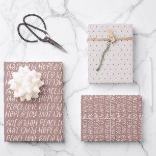 Holiday peace love hope joy type pink Christmas Wrapping Paper Sheet