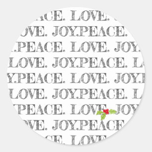 Holiday Peace Love Joy Christmas Holly Text Fun Classic Round Sticker