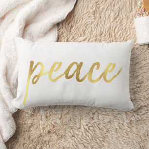 Holiday Peace   Modern Gold Casual Script on White Lumbar Cushion