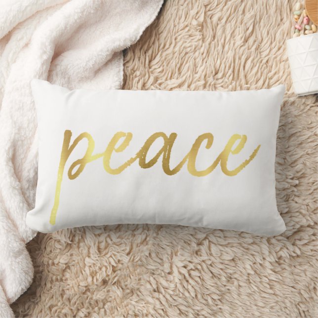 Holiday Peace | Modern Gold Casual Script on White Lumbar Cushion (Blanket)
