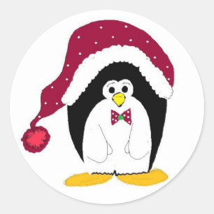 Holiday Penguin In Red Hat Classic Round Sticker