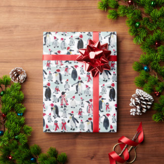 HOLIDAY PENGUIN PARTY WRAPPING PAPER