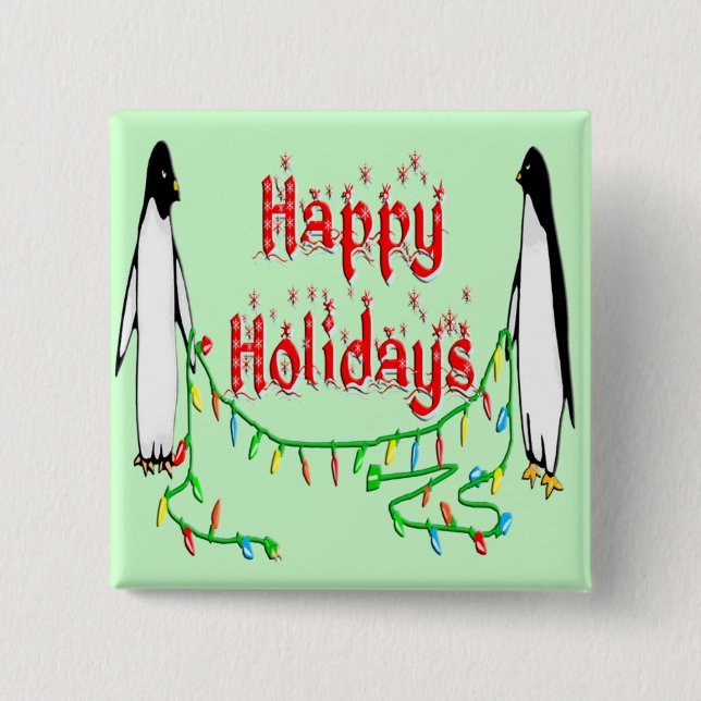 Holiday Penguins 15 Cm Square Badge (Front)