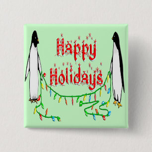 Holiday Penguins 15 Cm Square Badge