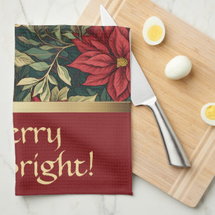  Holiday Personalised Custom Red Gold Stripe  Tea Towel