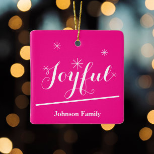 Holiday Personalised Name Script Chic Hot Pink Ceramic Ornament