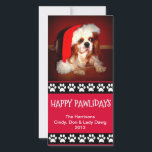 Holiday Personalizable Photo Card - Happy Pawliday<br><div class="desc">Great photo card for those of us with furry children.  Red backdrop,  eye-catching black and white pawprint design,  the slogan "Happy Pawlidays".  Personalise with your own text and photo.  Unique,  fun,  personalised.  Dog,  cat and whatever has paw lovers will love this one!</div>