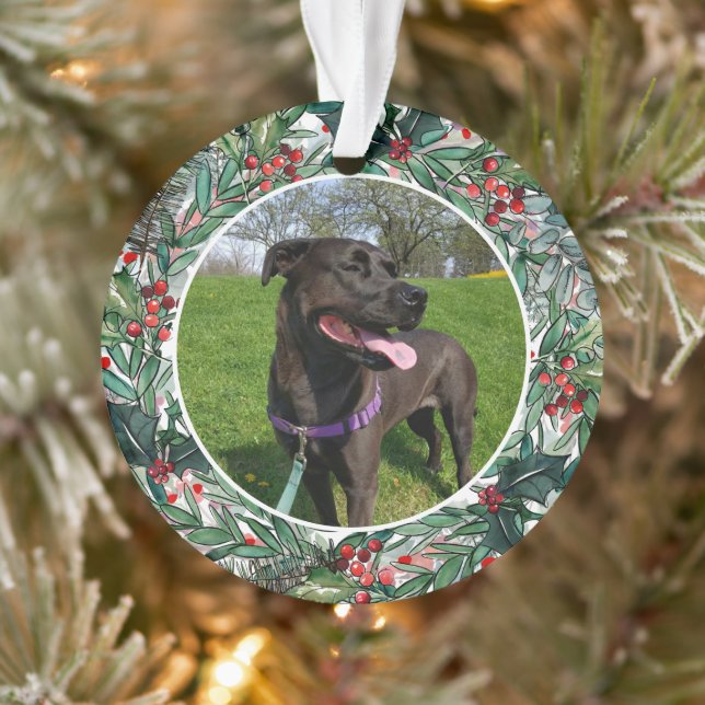 Holiday Pet Festive Wreath Photo Custom Ornament (Tree)