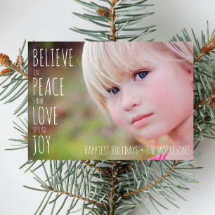 Holiday Photo Believe Joy Peace Love Christmas Card