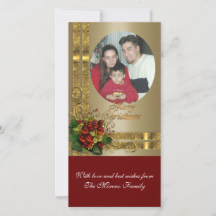 Holiday photo card classic red and gold