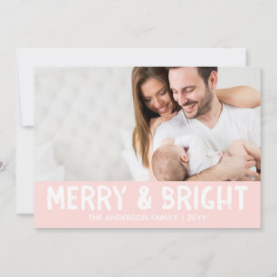 Holiday Photo Card   Pink Modern Merry & Bright