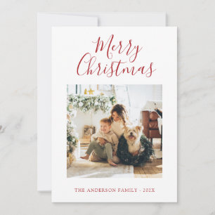 Holiday Photo Card Red Minimalist Merry Christmas