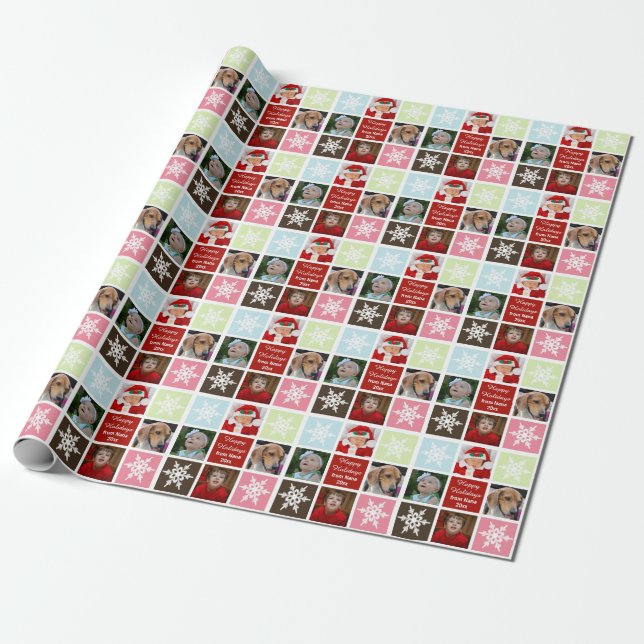 Holiday photo collage custom wrapping paper (Unrolled)