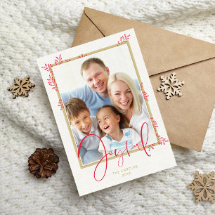 HOLIDAY PHOTO elegant foliage red gold joyful Card