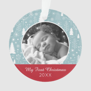 Holiday Photo   Light Blue Holiday Forest Ornament