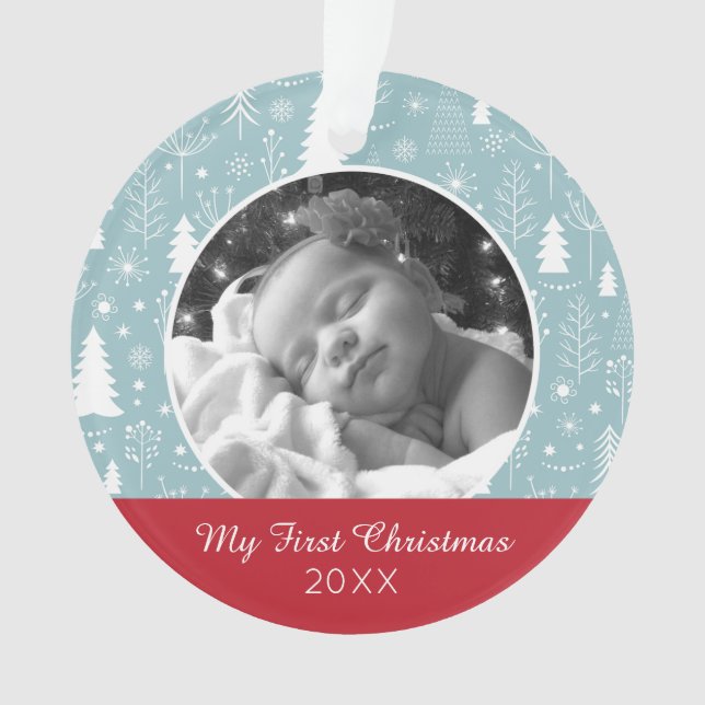 Holiday Photo | Light Blue Holiday Forest Ornament (Front)