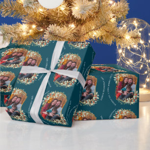 Holiday Photo Mistletoe Gold Frame Personalised  Wrapping Paper