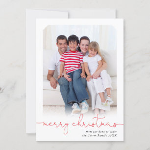 HOLIDAY PHOTO modern merry christmas script red Card