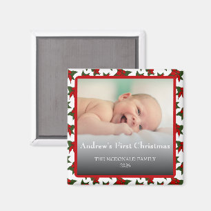 Holiday photo name first Christmas Magnet