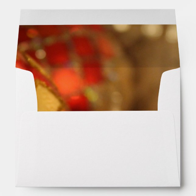 Holiday Photo of Red & Gold Ornaments Envelopes (Back (Bottom))