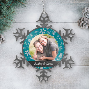 Holiday Photo Ornament   Teal Personalised Design