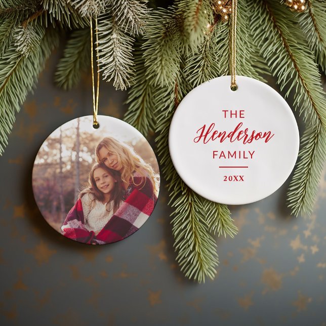Holiday Photo Ornament with Family Name and Year (Creator Uploaded)