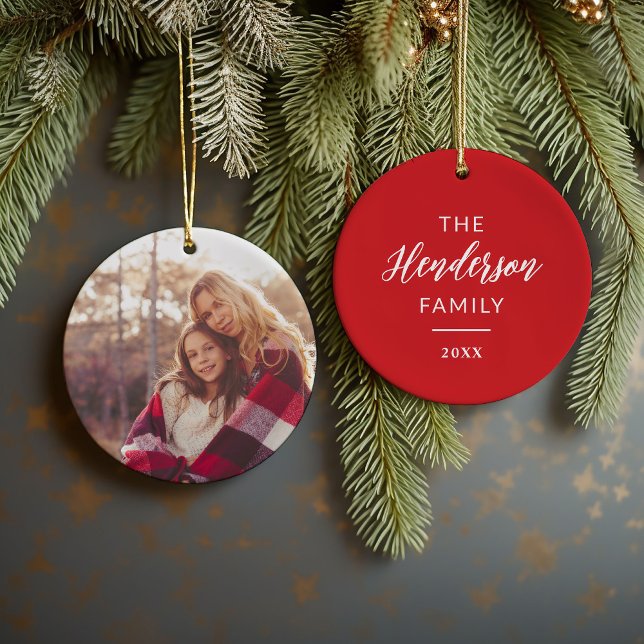 Holiday Photo Ornament with Family Name and Year (Creator Uploaded)