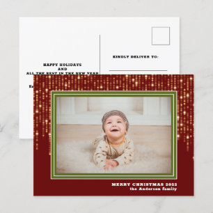 Holiday Photo   Red and Green Glitter Postcard