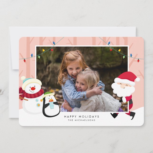 HOLIDAY PHOTO | Santa, Snowman & Penguin Card (Front)