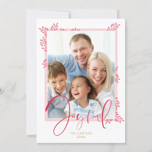 HOLIDAY PHOTO stylish botanical red pink joyful Card