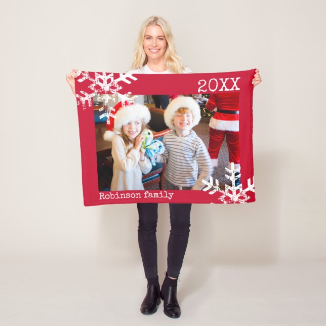 Holiday Photo with Distressed Snowflakes | Fleece Blanket (In Situ)