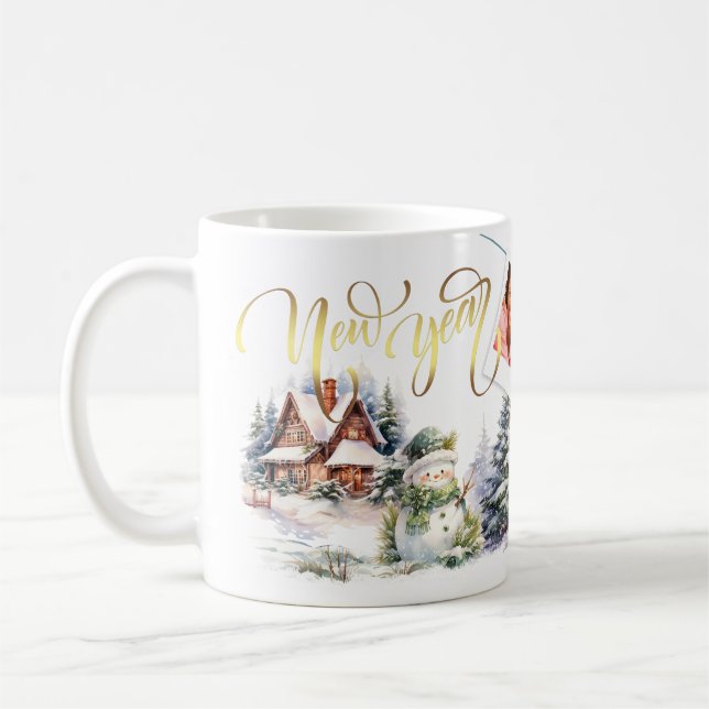 Holiday Photos on New Year's Coffee Mug Foil Style (Left)