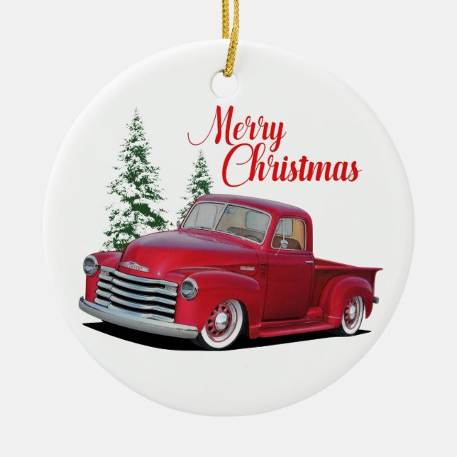 Holiday Pickup Truck Ceramic Tree Decoration (Front)