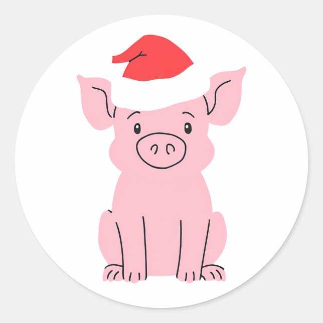 Holiday Piglet with Santa Hat  Classic Round Sticker (Front)